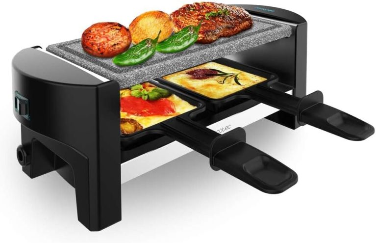 Cecotec Raclette Cheese&Grill 3200 Pocket AllStone. 2 Personnes, 320W, Finition en Acier Inoxydable, Plaque de Gril en Pierre Antiadhésive, Comprend 2 Poêles et 1 Spatule