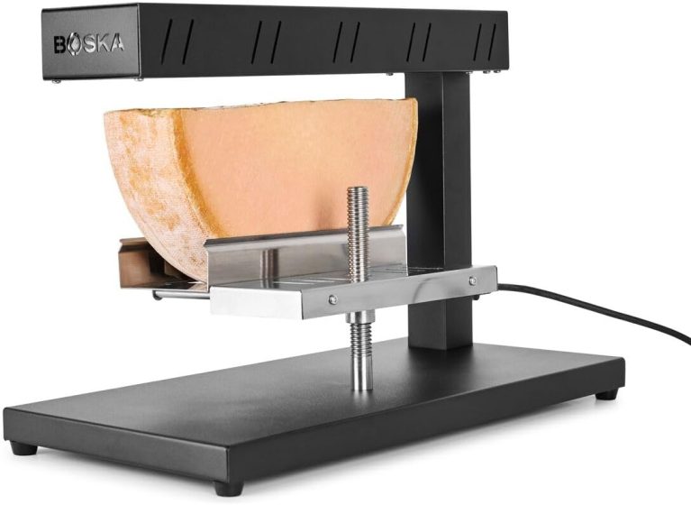 Appareil a Raclette FOHERE, Rotative Appareil Raclette 8 Personnes avec Plaque de Cuisson Antiadhésive et 8 Plaques à Fromage, 1400 W, Acier Inoxydable Mat, Idéal pour la Maison et Les Fêtes