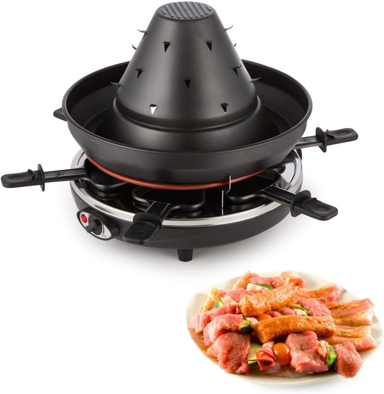 Klarstein Taste Volcano - Raclette, Gril de table, Gril électrique, Chapeau tartare, 1500 watts, réglable en continu, Griller, Gratiner, Poêlons, pour 6 personnes, Revêtement antiadhésif, noir
