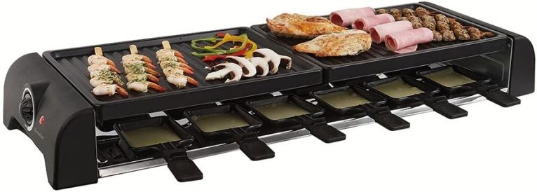 Livoo DOC185, Appareil à Raclette 12 Personnes, Plateau Gril Amovible, Thermostat Réglable, 1800 W, Noir