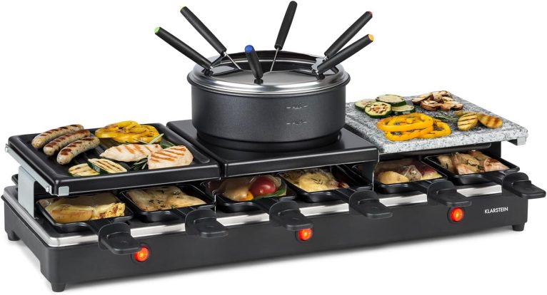 Klarstein Fonduelette XL, Appareil à Raclette et Fondue 3 en 1, 1650 W, 12 Personnes, Noir