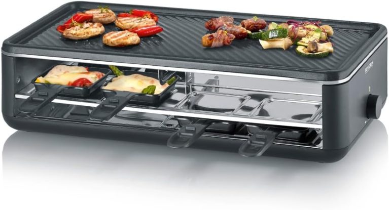 SEVERIN Appareil à raclette pour 8 personnes, Plaque de cuisson avec surface de cuisson rainurée 48 x 24 cm antiadhésive, Gril raclette 1 300 W, Noir, RG 2365