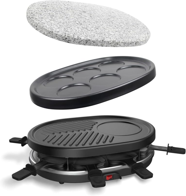 Leogreen Appareil à Raclette 4 en 1, 8 Poêlons à Poignée