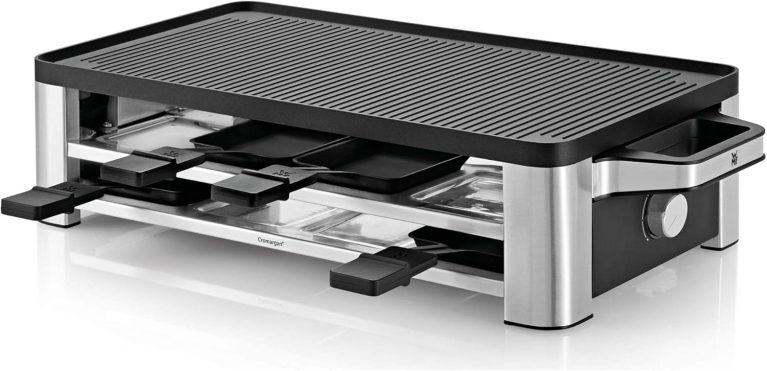 WMF Lono Gril à Raclette pour 8 personnes, puissant, grillade et gratinage homogènes, poêlons et spatules antiadhésifs, en acier inoxydable Cromargan premium